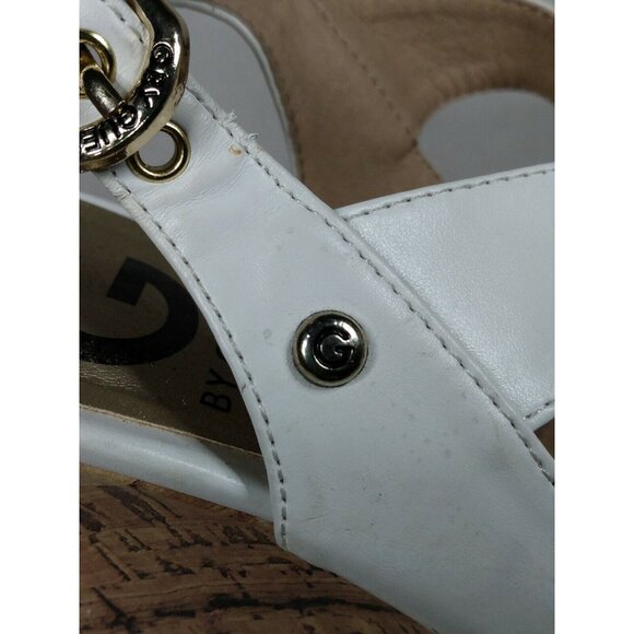 G by Guess Women's White Faux Leather 5" Cork Wedge Heel Strappy Sandal 8.5 M - Picture 10 of 12